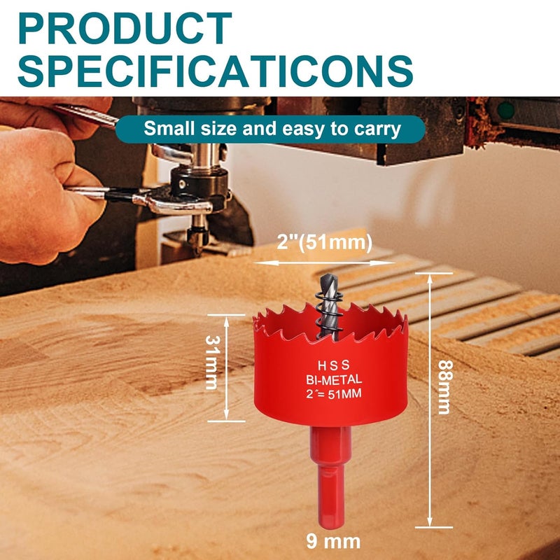 Allwin 2 Inch / 51mm Hole Saw for Wood, Plastic Board, Ceiling,Drywall, and Metal Sheet - HSS Bi-Metal Hole Cutter with Pilot Drill Bit - Image 2